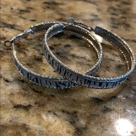 Jewelry - Sterling Silver and black hoop earrings